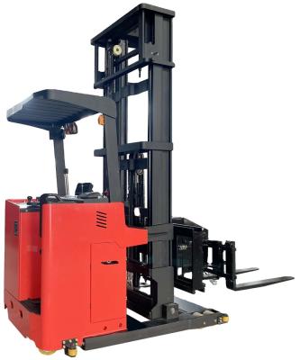 China Material Stacking 1.5ton 4.5m seated full battery AC electric 3 way pallet lift stacker forklift with triplex full free mast for sale