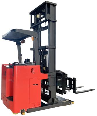 China Material Stacking 1500kg 4500mm electric power man down very narrow aisle 3-way pallet stacker forklift with EPS steering for sale