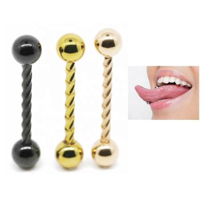 China Língua preta Ring Piercing 14G 16mm Rose Gold Screw Barbell do ouro à venda