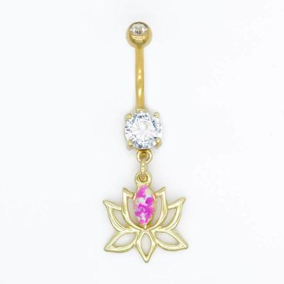 China O ouro de aço inoxidável da joia de 316 perfurações do corpo chapeou Lotus Dangle Pink Gem à venda