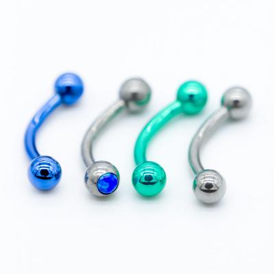 China Crystal Gem Eyebrow Barbell Piercing Jewelry azul 316L 8mm de aço inoxidável à venda