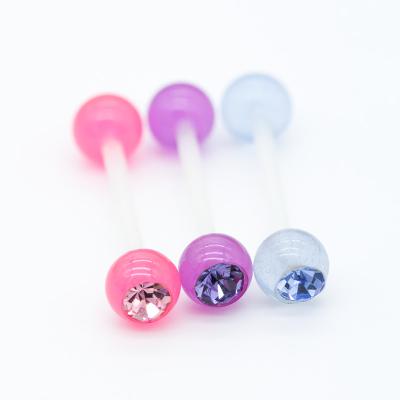 China 3 partes de Crystal Gems Plastic Barbell Tongue que perfura 14G Hypoallergenic à venda