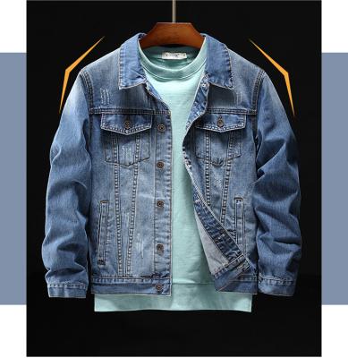 China Sustainable Men's Denim Jacket Printed Big LOGO Pure Cotton Casual for sale