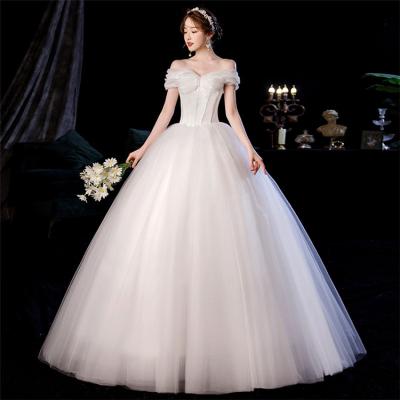 China 2021 Korea Style Anti-wrinkle Lace Wedding Dress Elegant Bridal Gown Floor Length for sale