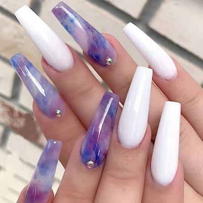 China Nail Art Salon Blue Press nails on long coffin faux faux stone nails acrylic shiny faux nails for sale