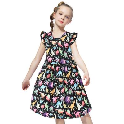 China New Style Summer Anti-wrinkle Girls Dress Dinosaur Printed Ruffle Dress Princess Tutu Dress for sale