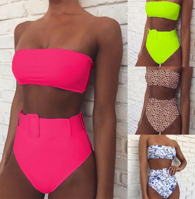 China Breathable 2 Piece Bikini Set Off Shoulder High Waist Swimwear Suit For Women for sale