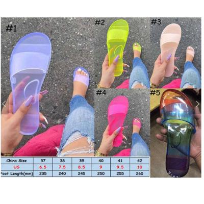 China New Fasion clearJelly PVC Flat Sandals Women Transparent Shiny Pool Slides Sandals for sale