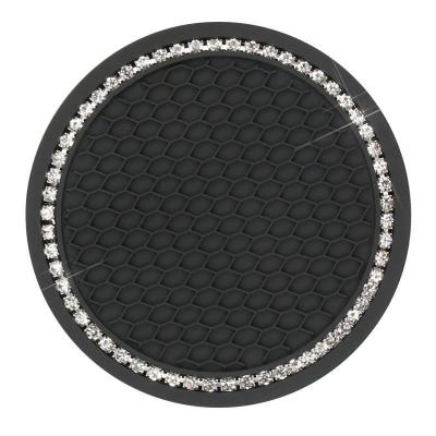 China 2.75 Inch Round Silicone Anti Slip Bling Crystal Coaster For Universal Car Anti Slip Universal for sale