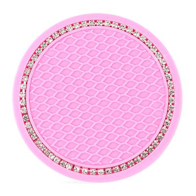 China PVC Anti-Skid Coaster Diamond-studded Round Car Non-slip Protection Heat Insulation Silicone Water Coaster for sale