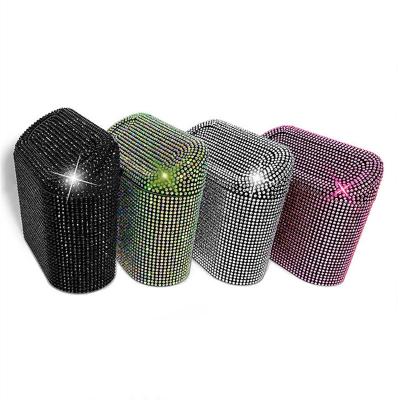 China Shiny Bling Bling Crystal Universal Diamond Hanging Trash Can With Diamond Inlaid Car Trash Box for sale