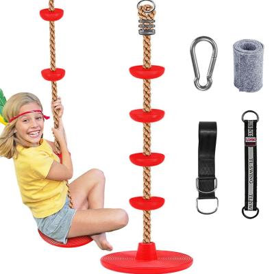 China Modern Climbing Rope Swing with Platform and Disc Swing Set Rope Ladder for Kids Tree Outdoor Backyard Playground Swing with Strap for sale