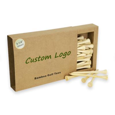 China Hot Sales Durable Customize Wooden 70mm 83mm Printed Logo OEM Bamboo Unbreakable Loose Biodegradable Natural Wood Golf Tees Golf Tee for sale