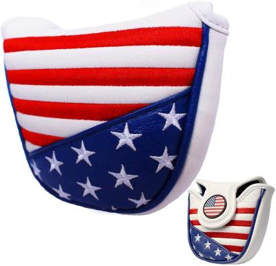 China Fashional Amazon Hot Sale Embroidery Mallet Golf Putter Headcover Flag PU Leather Putter Headcovers Customized Head Putter Cover for sale