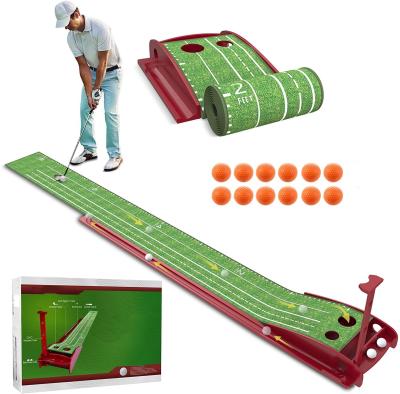 China Golf Practice Hot Sales Practice Portable Indoor Outdoor Mini Wooden Practice Golf Putting Green With Automatic Ball Return Putting Mat for sale