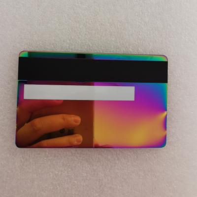 China Wholesale New Waterproof/Waterproof Laser Engraved Stainless Steel Metal Credit Card Blank NFC Rainbow With EMV Chip Slot for sale