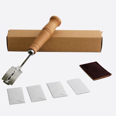 China Amazon Hot-selling Disposable Bread Lame Knife Dough Scoring Knife with 5 Pieces of Wood Handle Replaceable Blades Blade Reducing Tool for sale