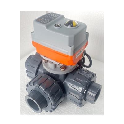 China Seat FPM General Seal AC220V DC24V UPVC 3 Way PTFE Electric Motorized Ball Valve for sale