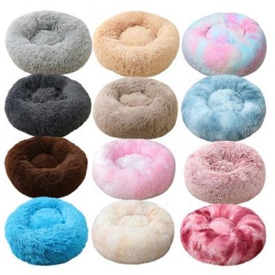 China Breathable Soft Warm Round Plush Donut Pet Beds Plush Cushion Sofa Cat Dog Bed for sale