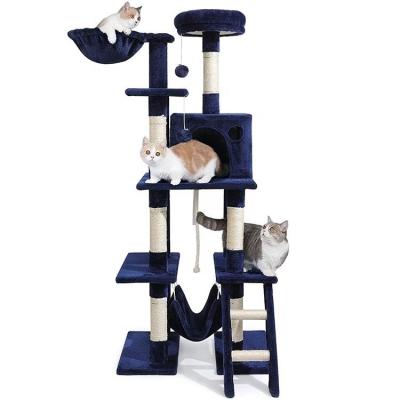 China Viable Wood Cat Tree Funny Cat Tree Condo Furniture Medium Multilevel Pet Toys Solid Wood Cat Tree Condo House Tower for sale