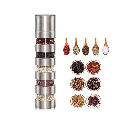 China Factory Direct Sale Viable 5 In 1 Adjustable Salt Pepper Grinder Stainless Steel With Adjustable Coarseness for sale