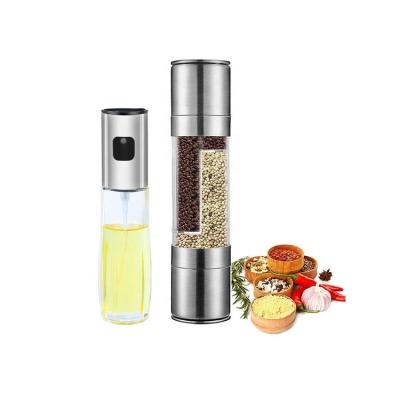 China Sustainable BBQ Tools Factory Sale Stainless Steel Salt And Pepper Grinder With Oil Sprayer for sale