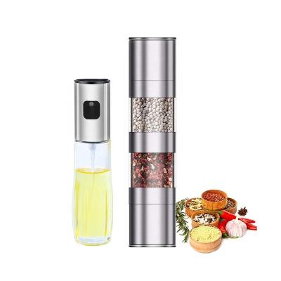 China Factory Sustainable Wholesale Stainless Steel 2 in 1 Salt and Pepper Grinder Mill With Oil Sprayer, BBQ Tools Salt and Pepper Grinder for sale