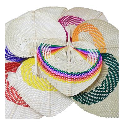 China 2021 Cheap Custom Chinese Factory Eco-friendly Rattan Hand Fan Palmette Weaving Straw Natural Fiber Hand Woven Bamboo Rattan Hand Fans for sale