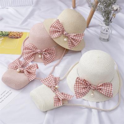 China Picture Wholesale Hot Sale Kids Girls Summer Beach Travel Small Bucket Cute Coin Bag Hat and Bag Set for sale