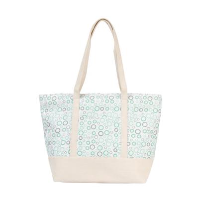 China High Quality 2020 NY Women Summer Tote Bag Custom Large Circle Printing Casual Cute White Color Canvas Beach Bag Strong Shoulder for sale