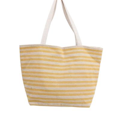 China Fashion Niyang Factory Cotton Stripe Women Beach Travel Tote Wide Handle Summer Soft OEM Custom Design Beach Bag for sale