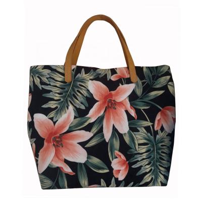 China Niyang eco-friendly factory wholesale canvas printing tropical flower women large tote summer beach travel bag handbag for sale