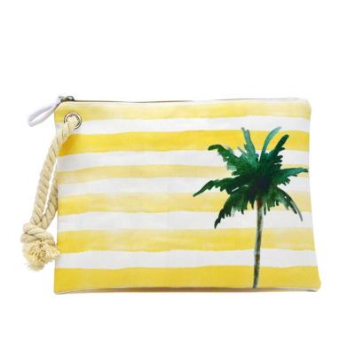 China Women Summer Travel Eco-friendly Soft Rope Handle Beach Purse Niyang Stripe Cotton Print Design Niyang Cotton Print Purse Beach Purse Cheap Clutch Bag for sale