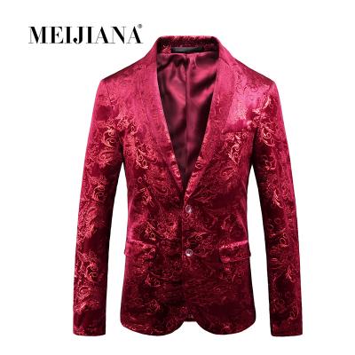 China MEIJIANA Men's Anti-Shrink Flower Blazers MEIJIANA Wine Jacket Printing Groomsmen Wine Jacket Print Masculino Male Red Suit Party Blazer for sale