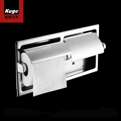 China Modern Bathroom Accessory Wall Hung Roll Paper Holder Stainless Steel Embedded Double Toilet Paper Holder for sale