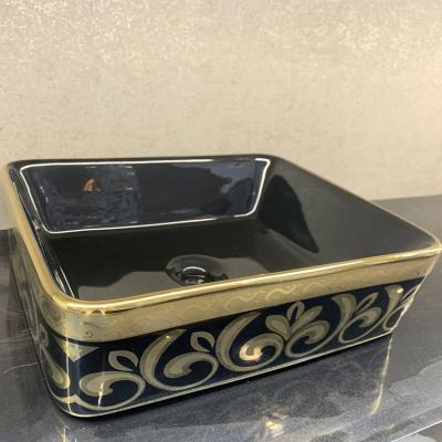 China Fashion Easy Clean Design Hand Wash Basin Gold Black Top Mounted Basins For Cabinet for sale