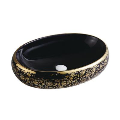 China HY5038 Easy Clean Oval Shape Design Black Gold Color Hand Wash Basin For Cabinet for sale