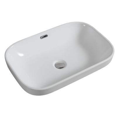 China HY5082 Modern White Ceramic Semi Recessed Cabinet Basins Rectangle Shape Hand Wash Basin Bowl for sale