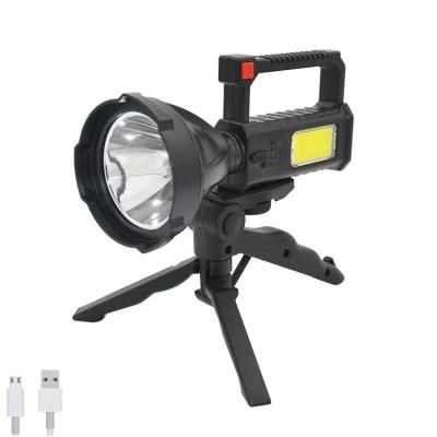 China New Long Range Camping Strong Light Portable Lamp With Bracket USB Rechargeable Flashlight Spotlight Outdoor COB Camping Lights for sale