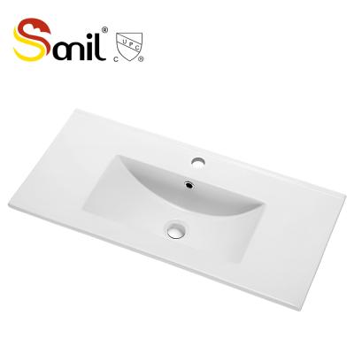 China New Products CUPC Smooth Rectangular Ceramic Over The Sink Bathroom Countertop Slim Edge Cabinet Basin for sale