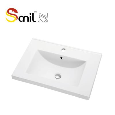 China Sleek Modern Rectangular Ceramic Single Bowl Wash Basin Cabinet Basin Above Counter Basin for sale