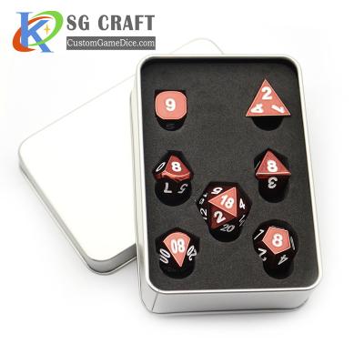 China Custom high quality custom DND games metal logo screen printed plain 7 pcs dnd tungsten dies with metal box for sale