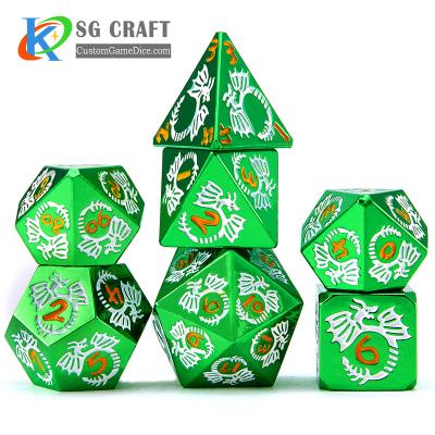 China Convenient Custom Role Playing Dice Dragon Dice 7 Pcs Metal Dice Set Aluminum Sip Red Antique High Quality With Factory Price for sale