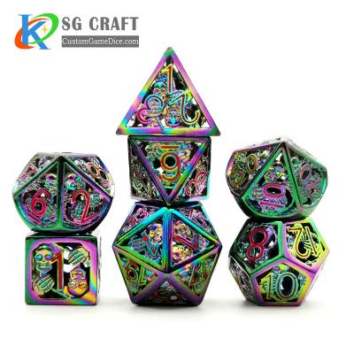 China DND Games personalized custom rainbow metal logo enamel horror style 16mm d4-d20 sided polyhedral cavity halloween d20 dice set for sale