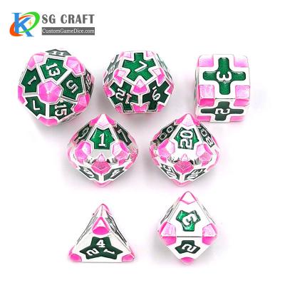 China DND Games personalized d&d custom gaming custom dnd logo customizable lucent green/pink enamel metal loaded die set for sale