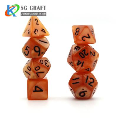 China DND Games With Dark Yellow (White) Dice RPG / DND Mini Role Playing Game Dice Set , 7pcs Custom Acrylic Dice Set D4-D20 No MOQ for sale