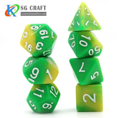 China DND Games with Green-Yellow Swirl RPG/DND Role Playing Game Dice Set, 7pcs Custom Acrylic Dice Set D4-D20 No MOQ for sale