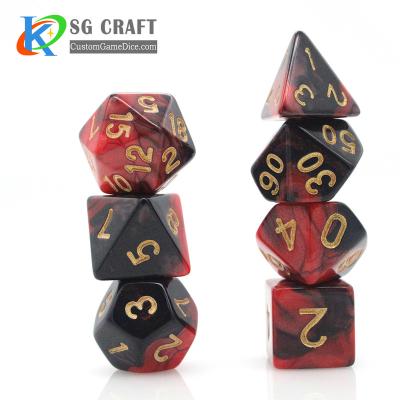 China DND Games with Black-Red Swirl RPG/DND Role Playing Game Dice Set, 7pcs Custom Acrylic Dice Set D4-D20 No MOQ for sale