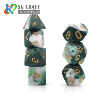 China DND Games with Green White Swirl RPG/DND Role Playing Game Dice Set, 7pcs Custom Acrylic Dice Set D4-D20 No MOQ for sale