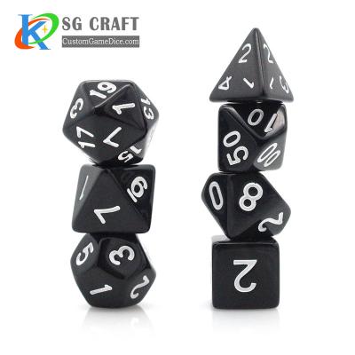 China DND Games RPG/DND Acrylic Black Opaque Role Playing Game Dice Set, 7pcs Custom Plastic Dies Set D4-D20 No MOQ for sale